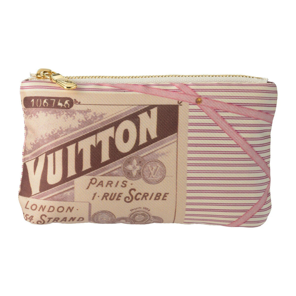 Louis Vuitton Key Case Inside LV Pochette Cles Pouch Leather Beige Pink